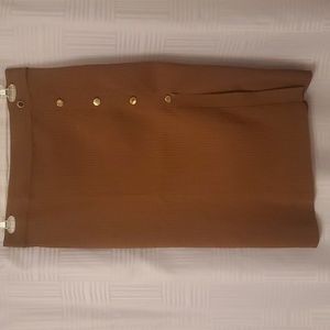 Brown Ribbed Pencil Skirt